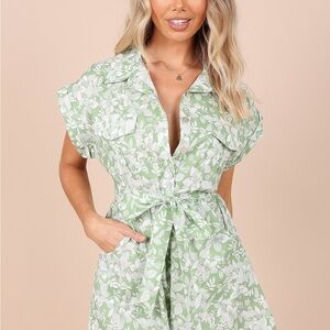 Petal & Pup Button Up Romper - Sage Floral - XL